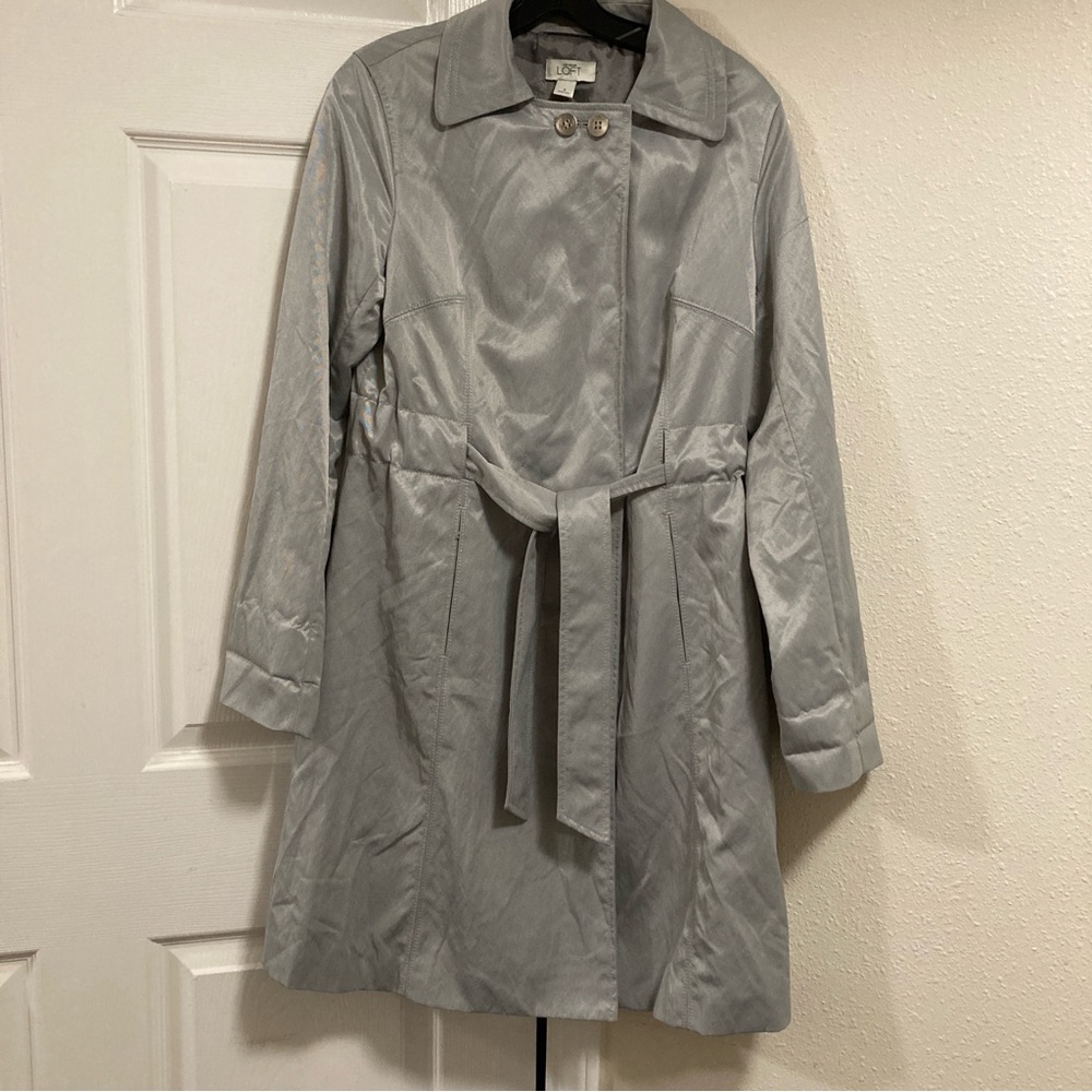 Ann Taylor Loft Trench Coat Women's  Size 4 Silver Elegante